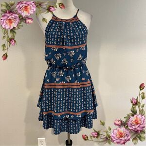 Blue Rain Teal floral halter Dress size small